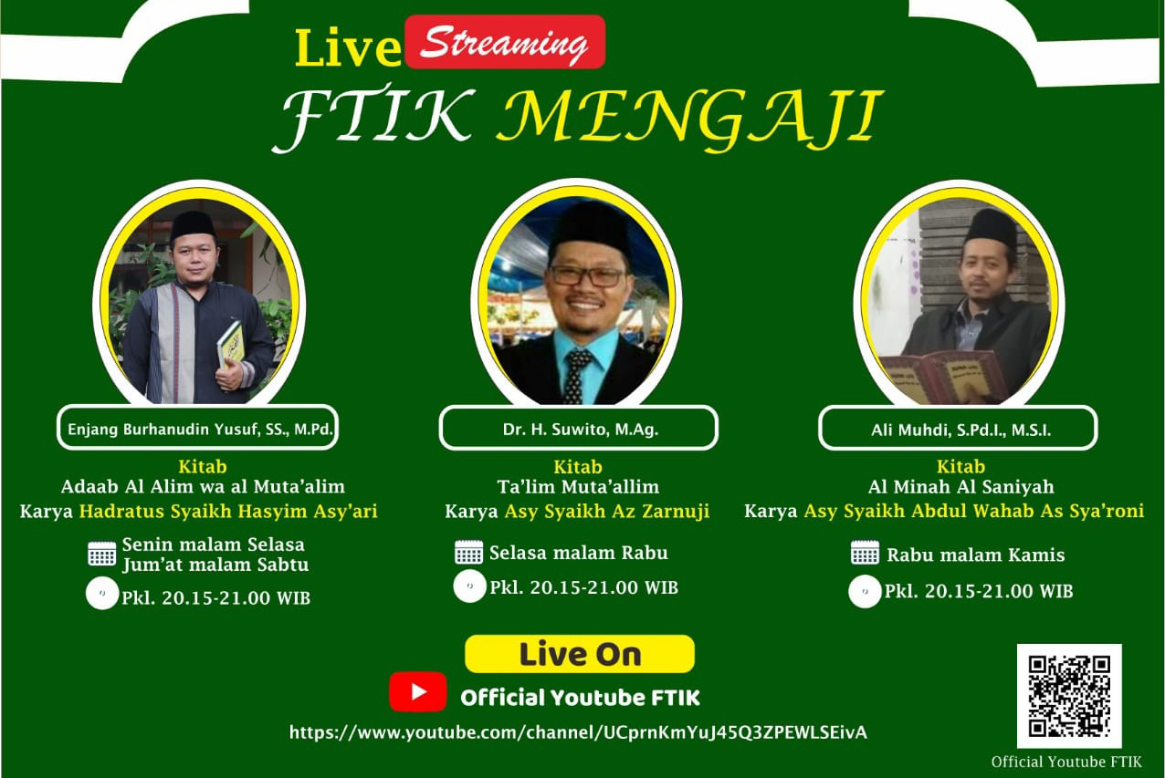 Poster Live Streaming Ngaji Kitab Kuning di kanal Official Youtube FTIK IAIN Purwokerto.(SM/ilustrasi/dok)