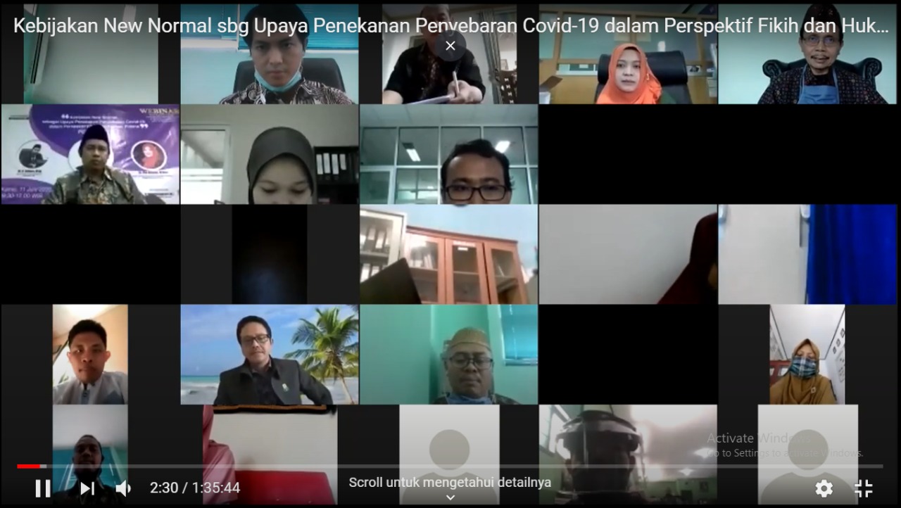 WEBINAR: Fakultas Syariah IAIN Purwokerto, menggelar webinar tentang kebijakan new normal dalam perspektif fiqih dan hukum pidana, Kamis (11/6).