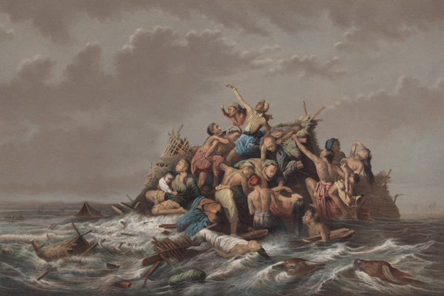 Lukisan Raden Saleh "Eene overstrooming op Java / A Flood on Java (Suatu banjir di Jawa)"